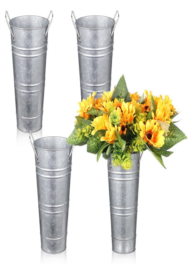 Varku 4 Pcs Galvanized Flower Buckets, 9in Farmhouse French Bucket with Handles, Flower Buckets for Cut Flowers,Flower Buckets for Flower Bar, Rustic Farmhouse Vases for Home Decor Wedding Table - Image 1